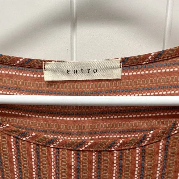Entro Mini Dress Medium Oversized Orange Brown Flowy Boxy Pockets Popover - Picture 3 of 8